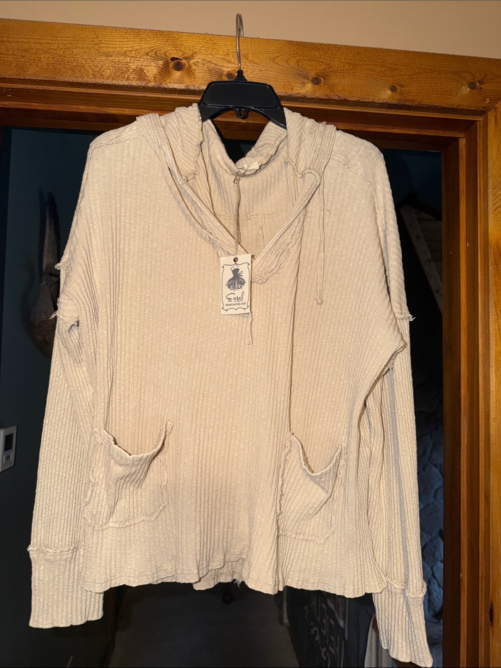 Easel Ribbed Hoodie Top NWT